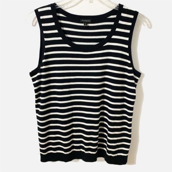 Talbots Striped Scoop Neck Sleeveless Lightweight Cotton Blend Sweater Top ⚫️⚪️ - Picture 1 of 6